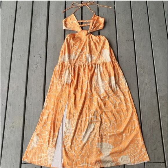 NEW Hello Molly Thinking Bout You Orange Print Maxi Dress Size 6 - Picture 6 of 9